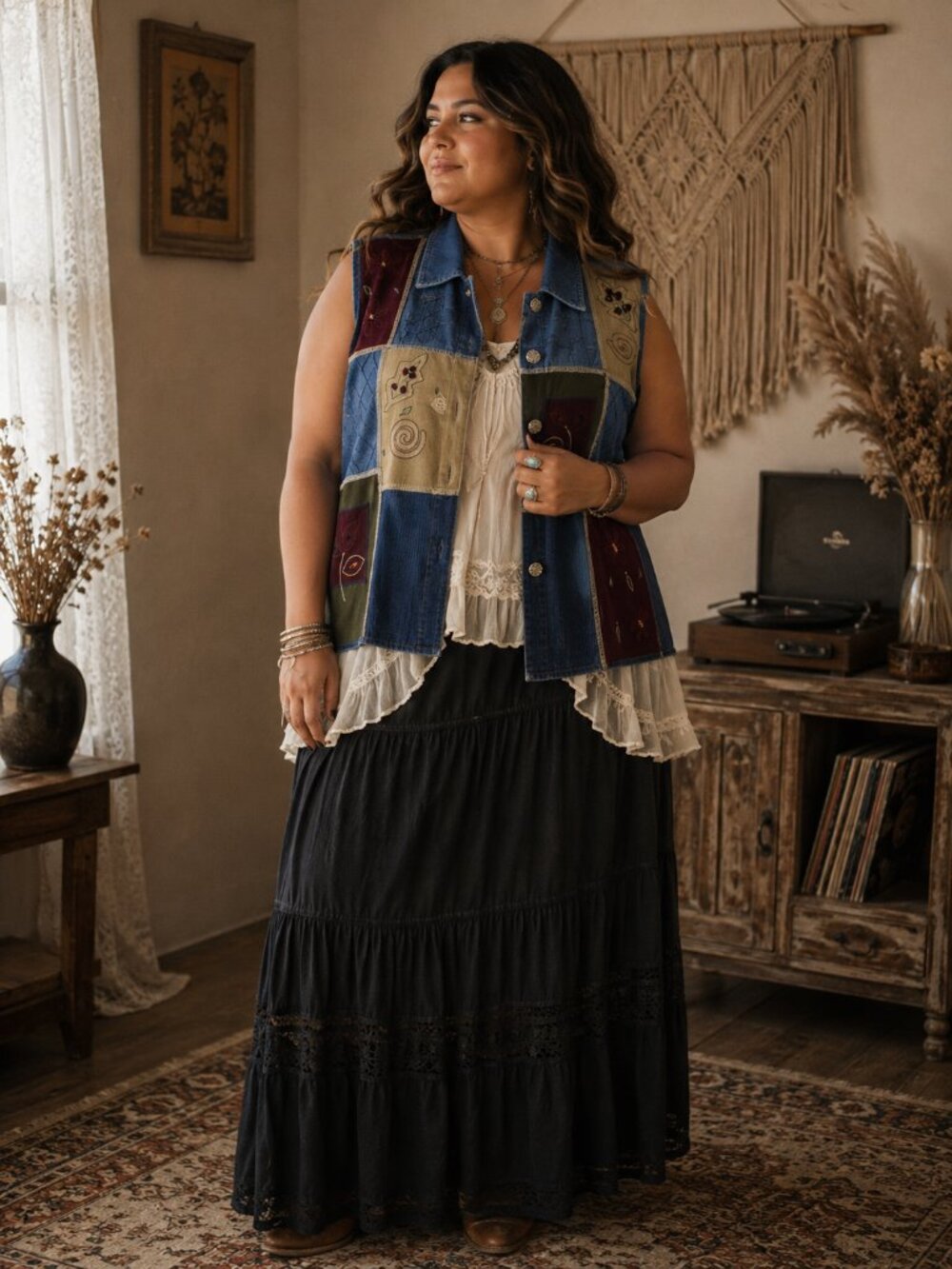 Vintage Patchwork Denim Autumn Embroidered Vest